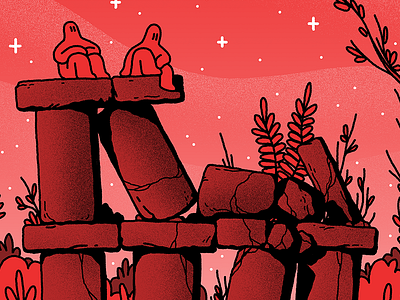 Red Ruins character digital drawing illustration photoshop plants red rocks ruins sky stars