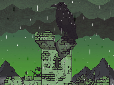 Crow Castle castle clouds crow dark souls design drawing green illustration photoshop rain ruins