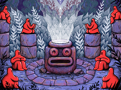 Face Of The Forest art character design design drawing illustration pencil photoshop plants red rocks ruins symmetry