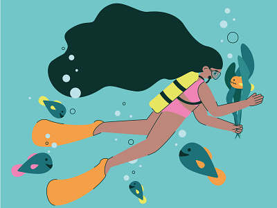 Diver ai character diver fish girl illustration ocean sea vector water women