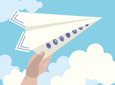Plane is in the air ai clouds hand illustration origami people plane sky vector