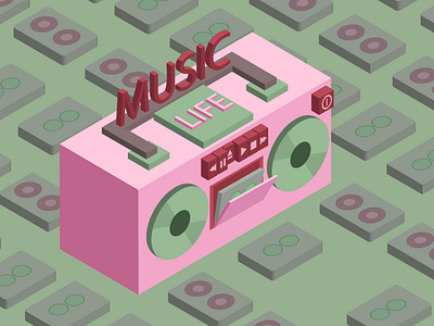 Isometrical tape recorder 3d ai cassets illustration isometria life music tape recorder vector