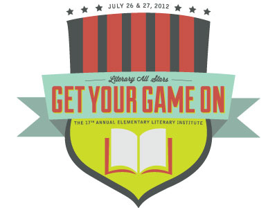 Get Your Game On badge book education flag literacy typography vector