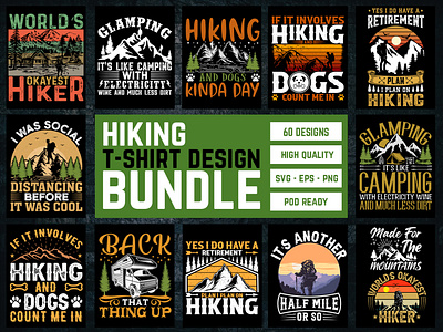 Hiking T-Shirt Design Bundle adventure branding camper campfire camping campingadventures campingshirts familycamping gocamping graphic design hiker hiking letscamp nature outdoor outdoors tshirt tshirtdesign