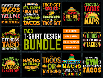 Taco T-Shirt Design Bundle design illustration nacho type t shirt taco t shirt taco t shirt design taco t shirts tacos tacos t shirt design tshirt tshirts vector