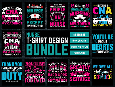 Nurse T-Shirt Design Bundle branding design graphic design illustration nurse nurse t shirt design t shirt thanksgiving t shirt tshirt