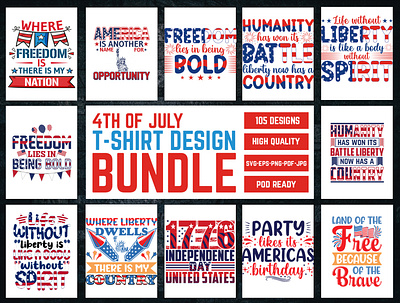 4th of July T-Shirt Design Bundle 4th of july branding design graphic design illustration independence day logo t shirt tshirt tshirts vector veteran t shirt design
