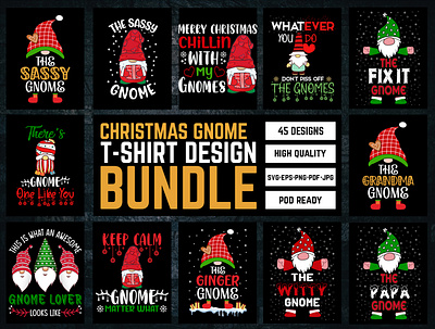 Christmas Gnome T-Shirt Design Bundle awesome christmas sublimation typography t shirt