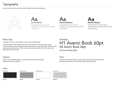 Typography Style guide Avenir font sketch style guide type