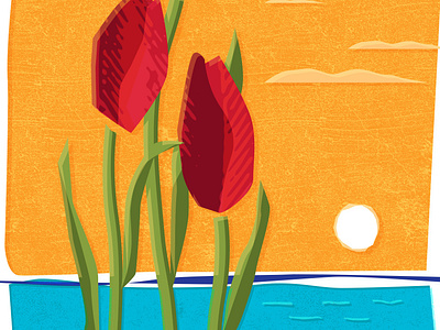 Tulip Time poster (detail) festival illustration lake landscape michigan orange photoshop poster retro sun sunset texture tulip typography warm water