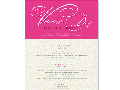 MasonStreetGrill cvetan design graphic design illustration menu menu design milwaukee pink romantic script typography valentines day vector