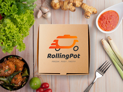 RollingPot Food Delivery Logo Design (Concept) brand brand identity branding delivery delivery app design fast food food app identity illustration logo logodesign logomark logotype vector vehicle