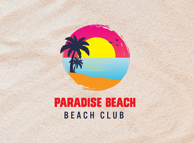 Paradise Beach Club Logo Design beach beach party brand identity branding club design identity illustration logo logo mark logos palm paradise sea sunset vector vibrant