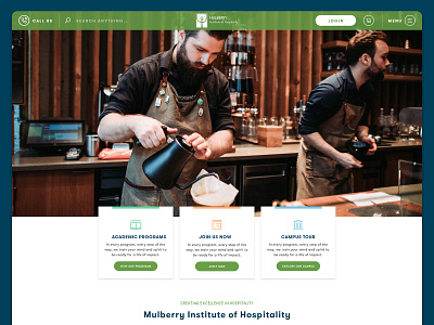 Mulberry Institute of Hospitality - Homepage campus chef clean culinary design diploma food hompage hospitality institute interface landing landing page minimal page uiux uxui web webdesign website
