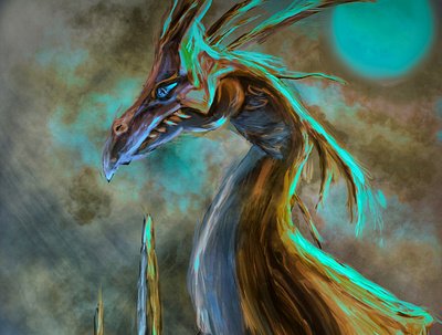 Dragon in the night design illustration
