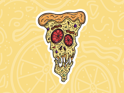 Zombie Pizza Sticker bacon cheese drawing food illustration melt pizza slice sticker tomatoes veggies zombie