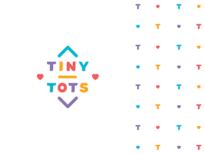 Tiny Tots Logo brand bright childcare children colorful cute funny heart joy kids kindergarten logo logotype playful store toys
