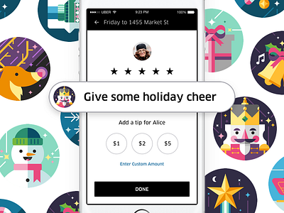 Give Cheer with Holiday Compliments campaign compliments design design team holiday holiday cheer illustration uber uber design ui