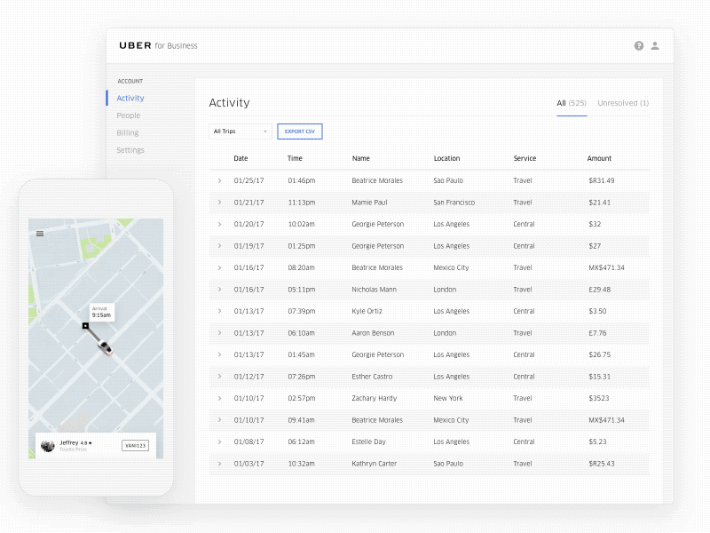 Uber for Business business dashboard data gif product design u4b uber uber design