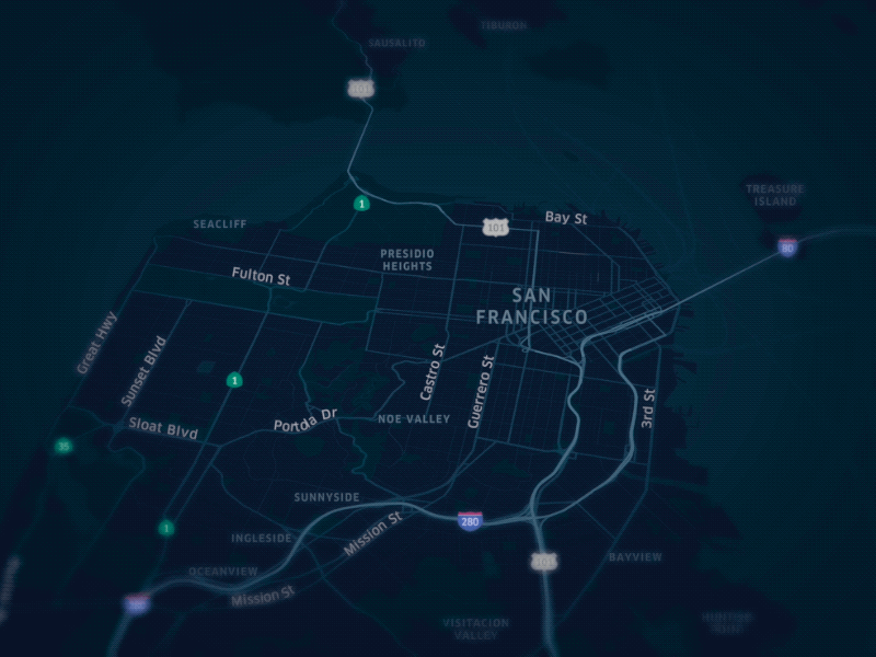 SF at Night cartographer cartography depth dof map mapping maps night night mode spin uber uber design