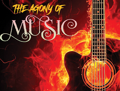 the agony of music agony animation biography book cover book cover design branding design fire graphic design guitar music musical book cover musician