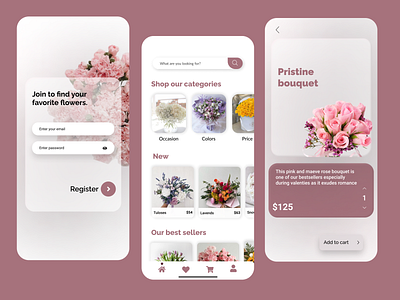 Petals app design flowers mobile purple ui