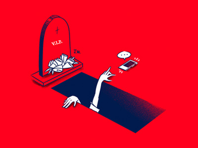 Til' the end adiction dead digital funny illustration message phone technology tomb