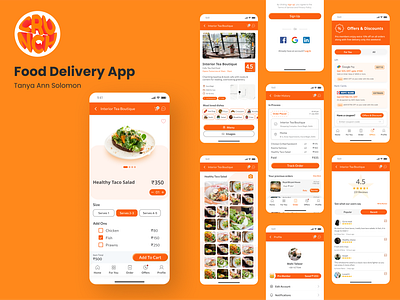 Crunch Mobile App case study design figma food food delivery food delivery app food delivery app design ideas mobile app mobile application mobile design orange portfolio portfolio project project screens ui uiux user experience ux