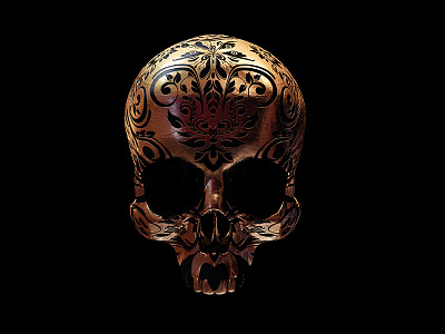 Hope you like skulls... 3d billelis black engraved floral gold ornate pattern sculpture skeleton skull victorian