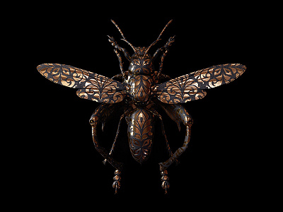 Engraved Entomology 3d billelis black bug engraved floral gold insect ornate pattern sculpture victorian