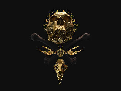 † Sacrilege † 3d billelis black engraved gold ornate pattern skull statue tattoo vector
