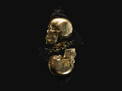 † Sacrilege † 3d billelis black engraved gold ornate pattern skull statue tattoo vector