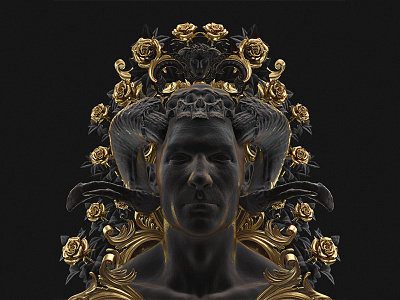 Carpe Noctem 3d billelis black engraved gold ornate pattern skull statue symmetry vector