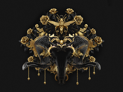 Carpe Noctem 3d billelis black engraved gold ornate pattern skull statue symmetry vector