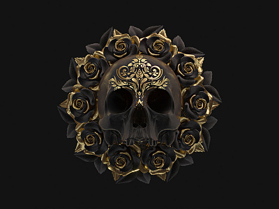 Carpe Noctem 3d billelis black engraved gold ornate pattern skull statue tattoo vector