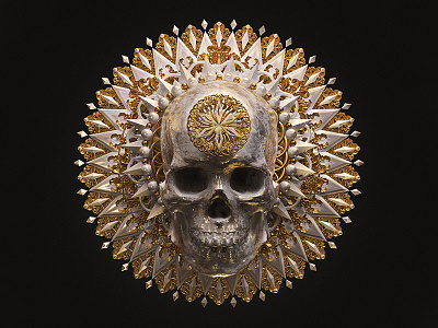 † Mandala † 3d billelis black engraved gold ornate pattern skull statue tattoo vector