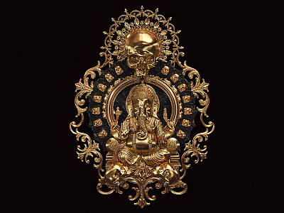 † Hairesis † 3d art billelis gold icon illustration ornate skull symmetry
