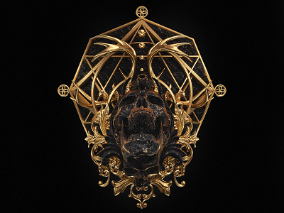 † Hairesis † 3d art billelis gold icon illustration ornate skull symmetry