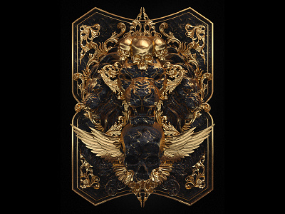 † Hairesis † 3d art billelis gold icon illustration ornate skull symmetry