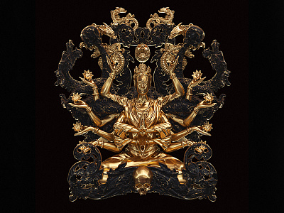 † Hairesis † 3d art billelis gold icon illustration ornate skull symmetry