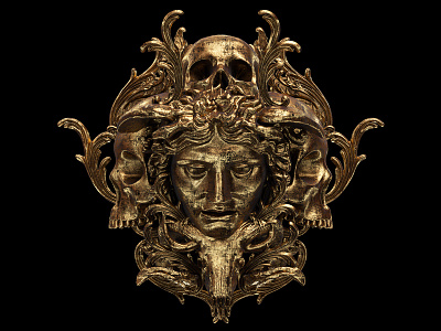 † Carpe Noctem II † 3d art billelis gold icon illustration ornate skull symmetry