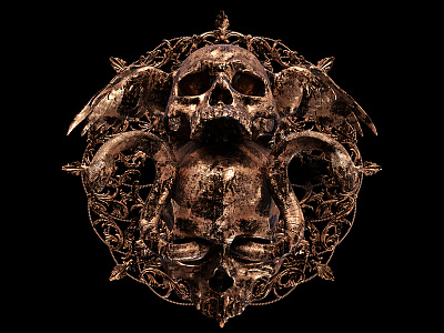 † Heritage † 3d art billelis gold icon illustration ornate skull symmetry