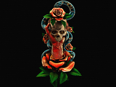 † Tattoo Series † art illustration tattoo print billelis gold goth gothic rose skull snake tattoo tattoo art