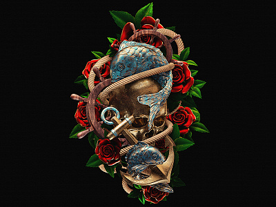 † Tattoo Series † art illustration tattoo print billelis gold goth gothic rose skull snake tattoo tattoo art