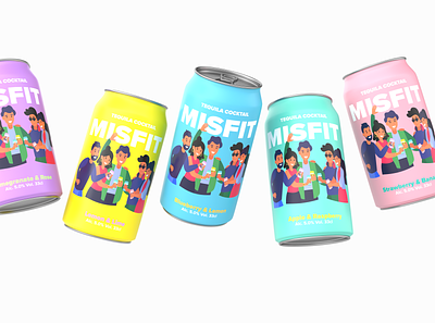 Misfit Tequila - Packaging & Branding 3d 3d mockup brand identity branding cans drinks fun graphic design illustration logo packaging soda ui
