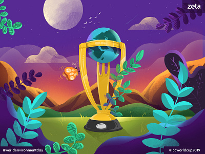 Environment day and ICC Worldcup - 2019 concept cricket design earth fauna floral globe icc illustration nature procreate sports worldcup