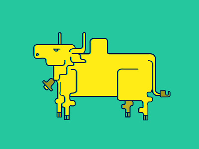 The Bull animal blue bull cow design lineart linedesign teal yellow
