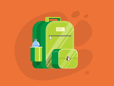 Backpack backpack bottle flat glare green illustration orange