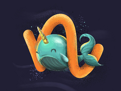 Narwhale 36daysoftype aqua character fauna illustration letter n narwhale texture type typography vibrant