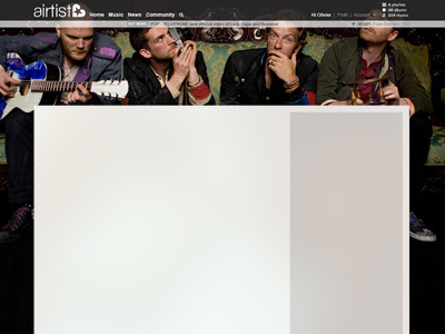 Homepage layout for Airtist, a social music downloading website airtist album coldplay homepage music playlist top menu